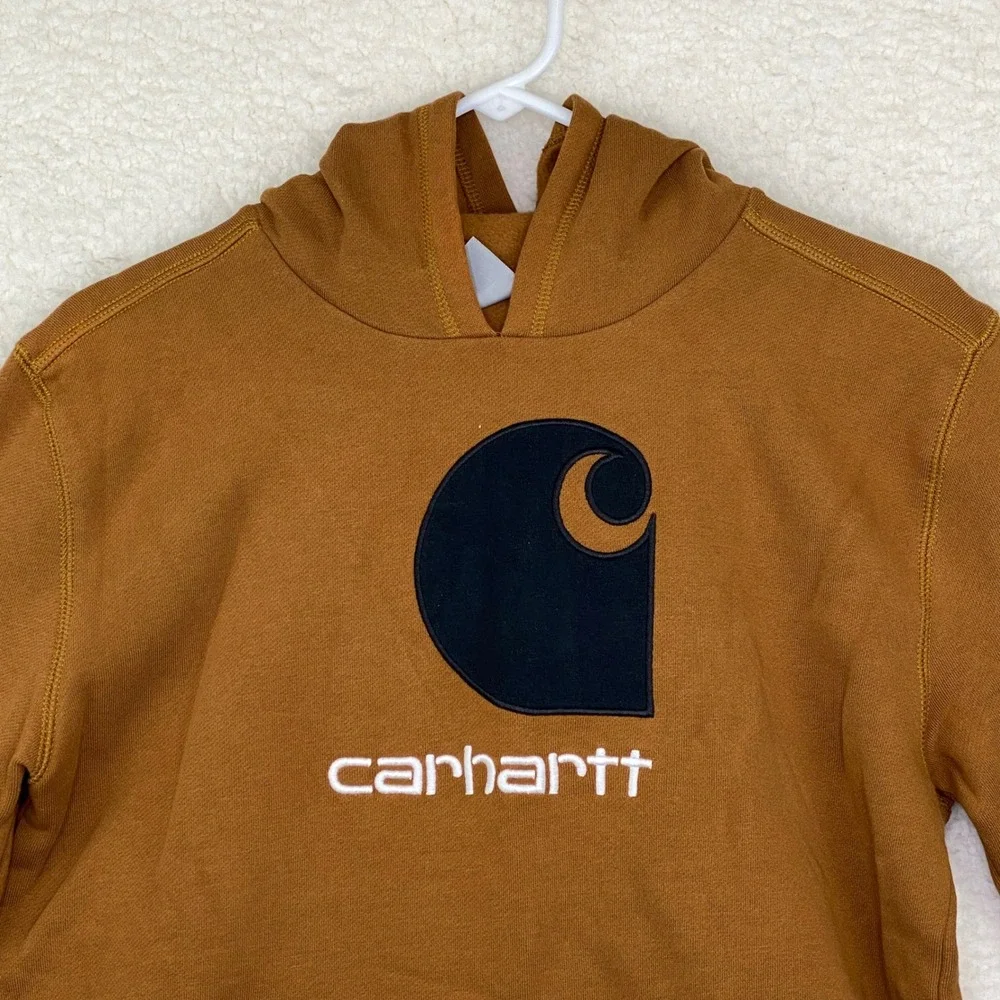 Carhartt Boys Brown Logo Graphic Hooded Sweatshirt Fleece Hoodie‎ Size L 14-16